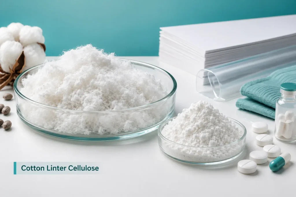 Cotton linter cellulose made from purified cotton linters