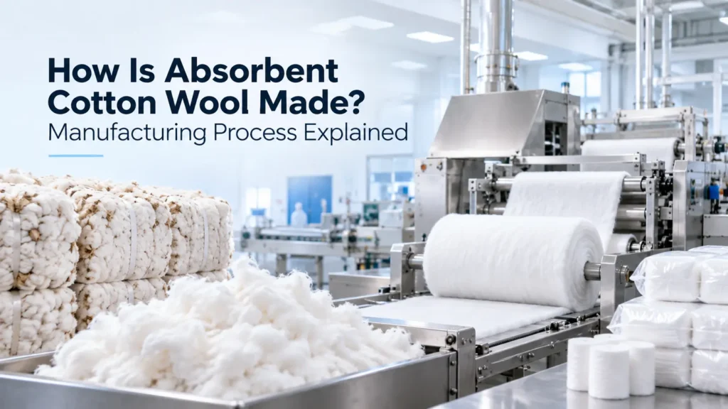Industrial facility showcasing the full step-by-step absorbent cotton wool manufacturing process