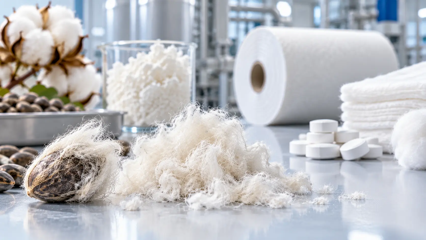 Cotton linters as a type of cotton raw material used for absorbent cotton and cellulose